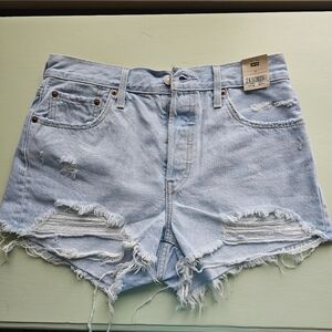 Womens Jean Shorts Levi Strauss 501  Distressed Denim Shorts Size 29